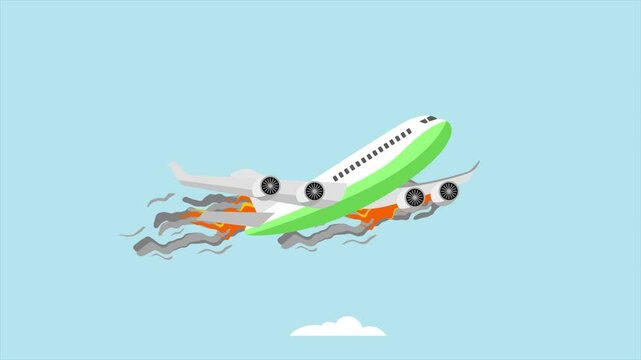 Plane Crash concept. Full length animation illustration. High quality&nbsp;4k&nbsp;footage