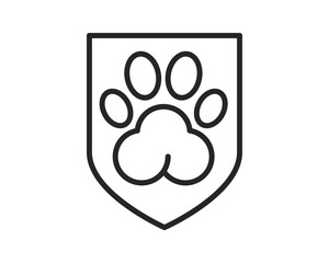 Simple shield icon with a paw print inside,symbolizing protection and care for animals.Ideal for veterinary services,pet adoption,or animal welfare.Clean design.