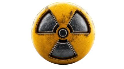 Radioactive Warning: A weathered, photorealistic radiation symbol, standing as a stark warning, set against a simple backdrop.