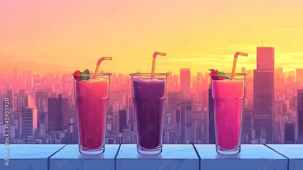 Poster A row of cups with different colors and sizes