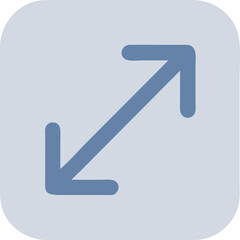 Minimal Blue Diagonal Arrow Icon on Light Gray Background Representing Resizing or Screen Expansion

