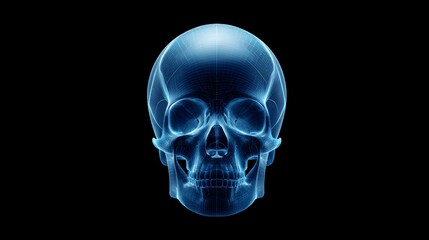 3D hologram skull on black background.