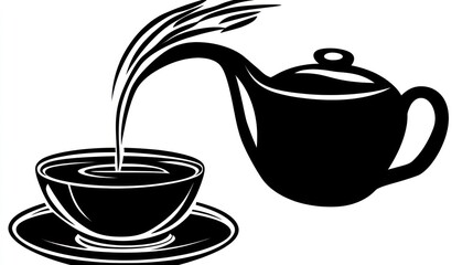 Obraz premium Teapot pouring hot liquid into cup