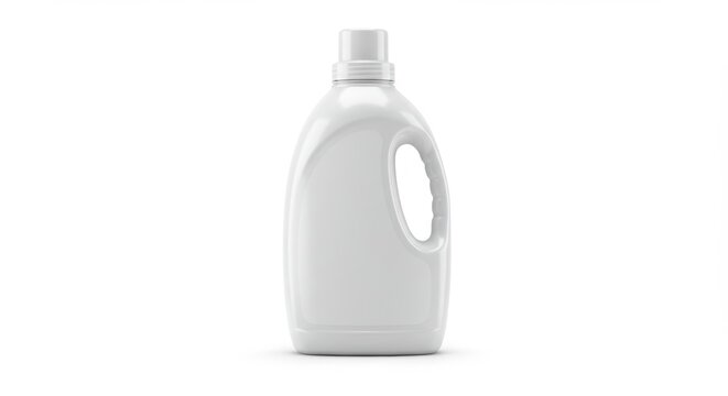 White plastic bottle mockup for laundry detergent or liquid washing soap, isolated on white background offering a clean and modern design for marketing materials