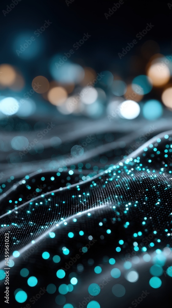 Poster abstract technology background with glowing particles and bokeh effect for data network visualizatio