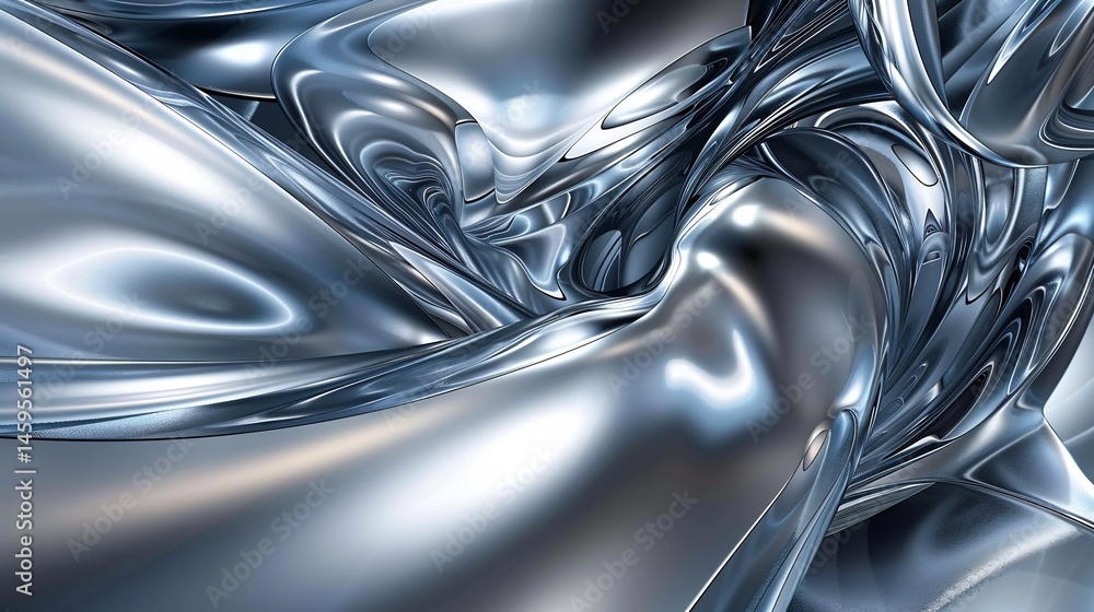 Poster abstract metallic form with fluid motion creating a futuristic feel