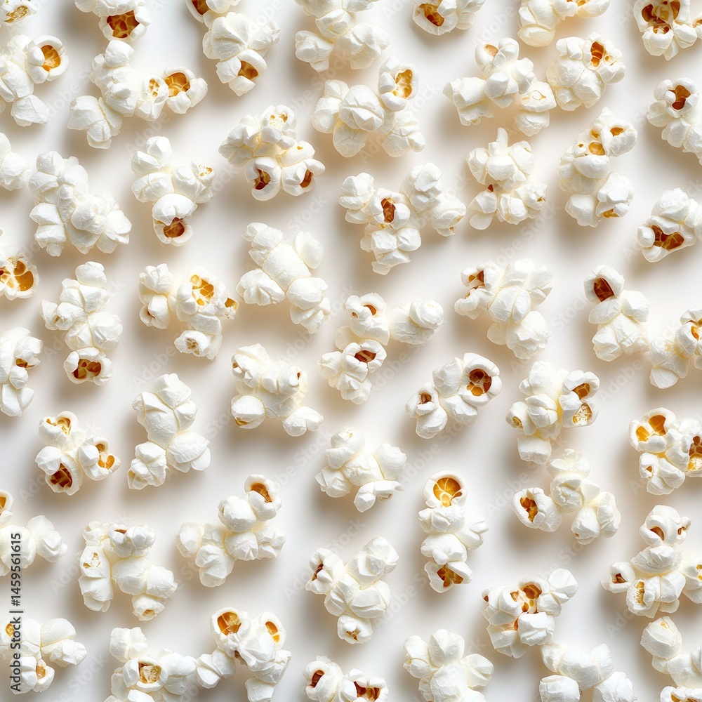 Poster scattered popcorn kernels create a textured, inviting pattern. perfect for movie nights or snack-the