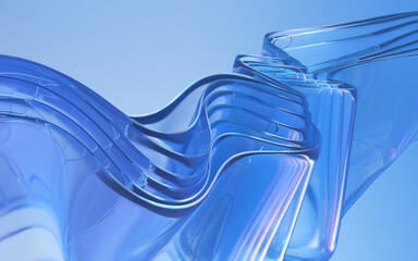 Abstract glass wavy shapes 3d render.