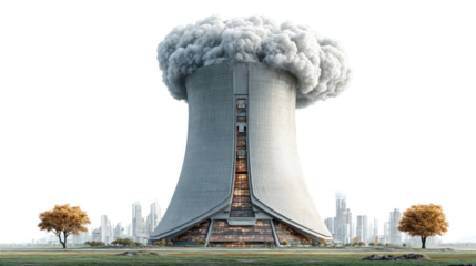 Nuclear Power Plant: Captivating depiction of a nuclear power plant under a cloud formation, against a sky that inspires contemplation about energy production and environmental impact.