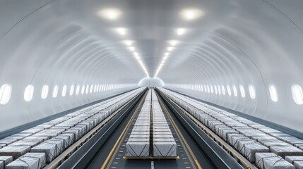Cargo Aircraft Interior: Rows of Parcels in a Modern Airplane Hold