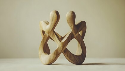Abstract wooden sculpture of intertwined figures.