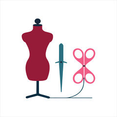 Scissors, Needle, Thread, and Mannequin Icon