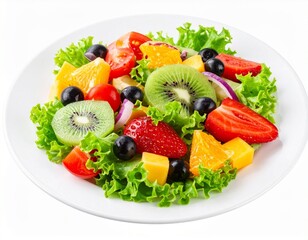 fruit salad with fresh fruits isolated on white background