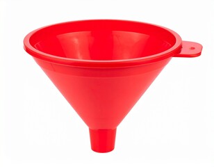Plastic funnel with red color isolated on transparent background
