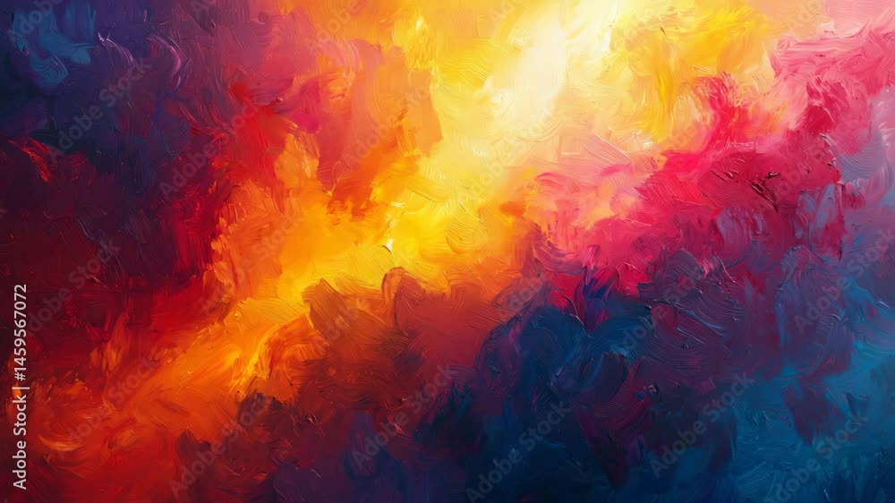 Poster vibrant and colorful abstract painting with dynamic shapes and textures creating visual interest