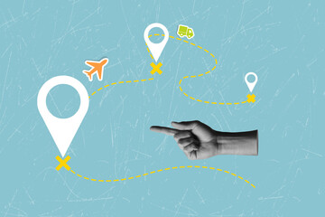 Modern art collage on the topic of navigation. GPS navigation. Transport logistics.	
