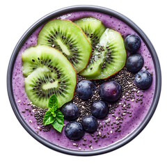 Artisan Smoothie Bowl with Blueberry and Kiwi Isolated on Transparent Background