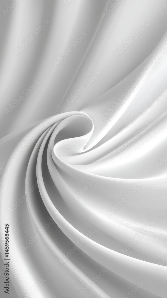 Poster swirling white fabric with smooth texture and flowing motion in a modern abstract style