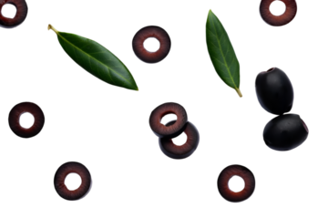 black olives on a branch on transparent background