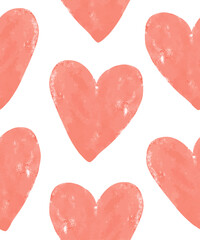 Childish Seamless Vector Pattern with Hand Painted Hearts on a White Background. Infantile Painting-like Endless Print With Red Hearts. Romantic Wallpaper With Love Symbol. 