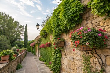 Fototapeta premium Garden wall with plants - generated by ai