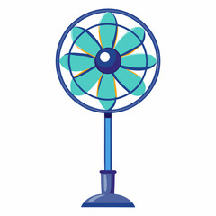 A high-quality vector illustration of an adjustable standing electric fan with circular blades, isolated on a white background