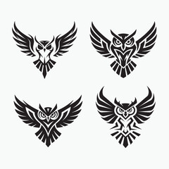 Fototapeta premium Vector illustration set of wings features tribal art, heart symbols of love, and elegant feather designs for tattoo or heraldic decoration
