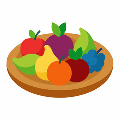  A bunch of fruits that are on a wooden plate vector illustration 