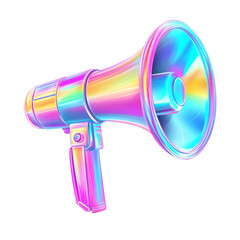 iridescent holographic megaphone announcement