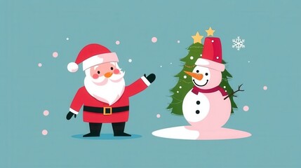 Santa Claus and Snowman in Winter Wonderland