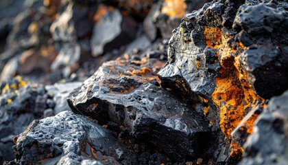 Close-Up of Volcanic Rock with Orange Mineral Stains Under Natural Light