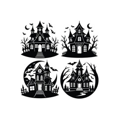 Spooky Silhouette Halloween Mansion Set for Design.