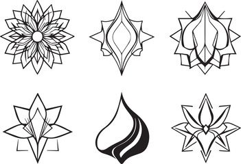 Obraz premium A set of vector elements, modern flat design with intricate black lines and futuristic aesthetics of sharp angles and smooth curves, simple two-dimensional shapes, soft dreamy atmosphere and high tech