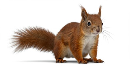 Alert Red Squirrel Standing Tall Awaiting Action Adorable Wild Animal with Fluffy Tail in Natural Habitat Wildlife Photography Perfect for Nature and Animal Lovers