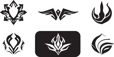 A set of vector elements, modern flat design with intricate black lines and futuristic aesthetics of sharp angles and smooth curves, simple two-dimensional shapes, soft dreamy atmosphere and high tech