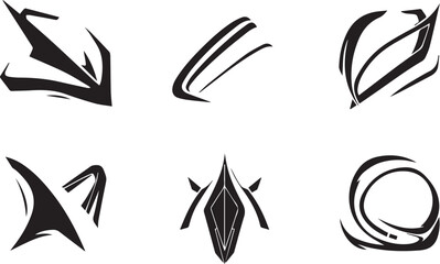 A set of vector elements, modern flat design with intricate black lines and futuristic aesthetics of sharp angles and smooth curves, simple two-dimensional shapes, soft dreamy atmosphere and high tech