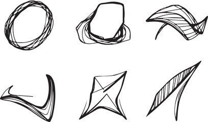 A set of vector elements, modern flat design with intricate black lines and futuristic aesthetics of sharp angles and smooth curves, simple two-dimensional shapes, soft dreamy atmosphere and high tech