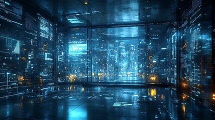 Futuristic cityscape data streams