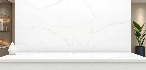 Clean white marble countertop slab, perfect for product display , marble, interior