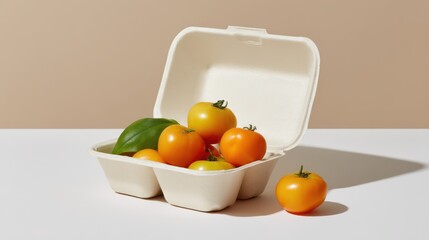 Fresh Organic Tomatoes in Eco-Friendly Container on Neutral Background