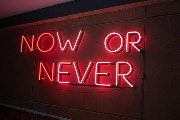 Now or never in  Red Neon Sign text effect - generated by ai