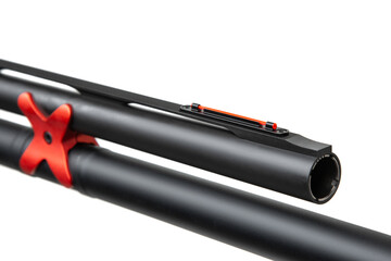 Shotgun barrel close-up with red fiber optic front sight