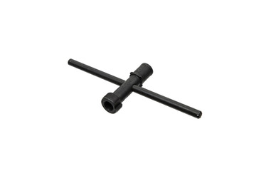 Black shotgun choke tube wrench tool with T-handle, isolated on white back