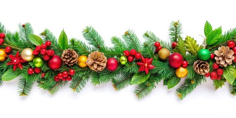 Christmas Garland PNG, Festive Holiday Decoration,  White Background,  High-Resolution Image Download, Christmas Wreath Clipart
