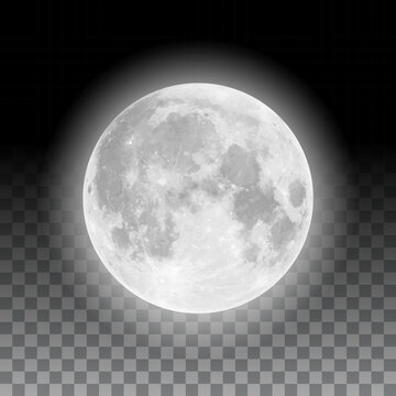 Realistic detailed full big grey moon isolated on layered transparent background. Creative Vector illustration