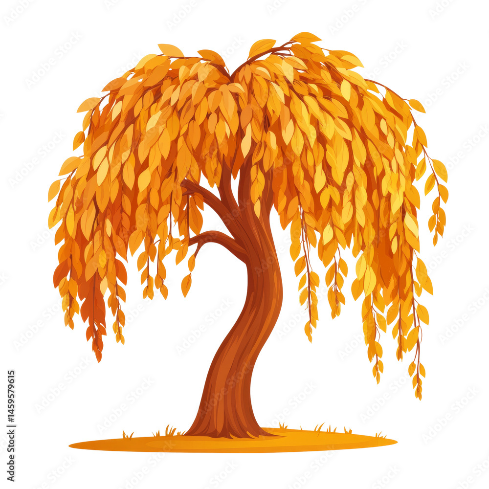 Poster artistic rendition of a weeping willow tree adorned with vibrant autumn foliage