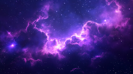 Glowing purple clouds background pattern. Decorative horizontal banner. Digital artwork raster bitmap illustration.