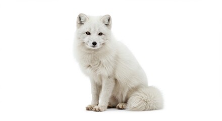 Captivating Arctic Fox Portrait A Majestic White Fox Sitting Alertly Isolated on White Background Perfect for Wildlife and Conservation Projects, and Educational Materials