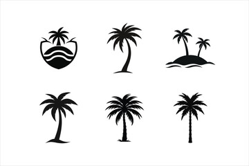 Obraz premium Palm Tree Icon Set – Tropical Beach Tree Silhouettes in Black Vector Style