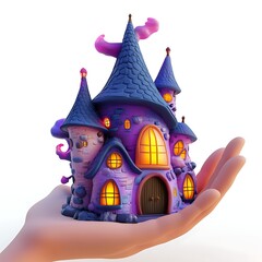 Naklejka premium Cute cartoon castle in hand
